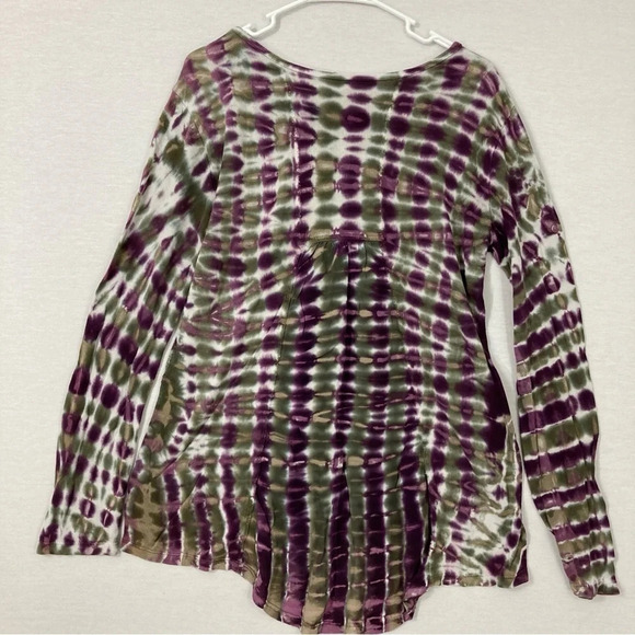 XCVI Purple Green Tie Dye Round Neck Stretch Long Sleeve Top Medium - Picture 6 of 10